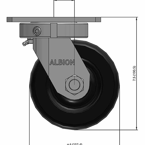 Side view drawing of caster with dimensions